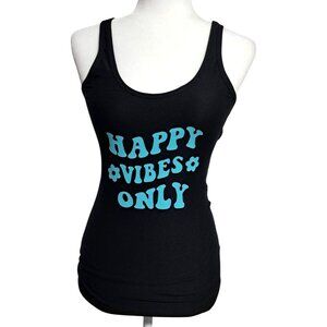 Happy Vibes Only Black Tank Top By No Boundaries Juniors M (7-9) Recycled Polyes